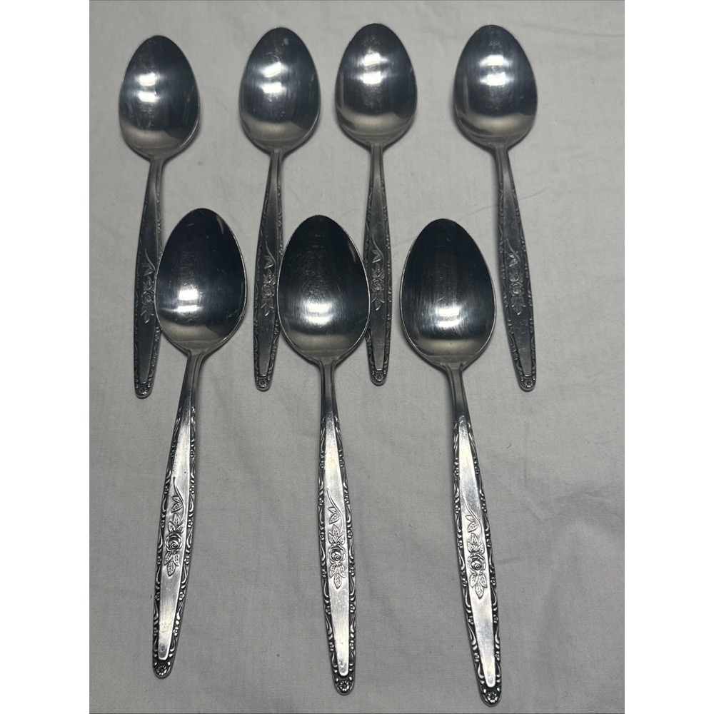 7 Piece Stylecraft Flatware Single Rose Vine Stainless Steel Japan Tablespoon